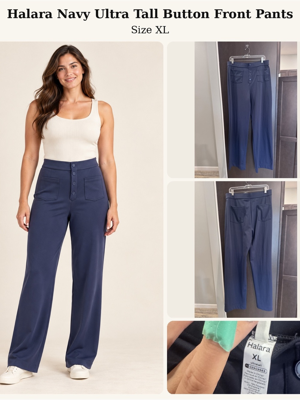 HALARA Navy Wide-Leg Ultra Tall Button Front Pants